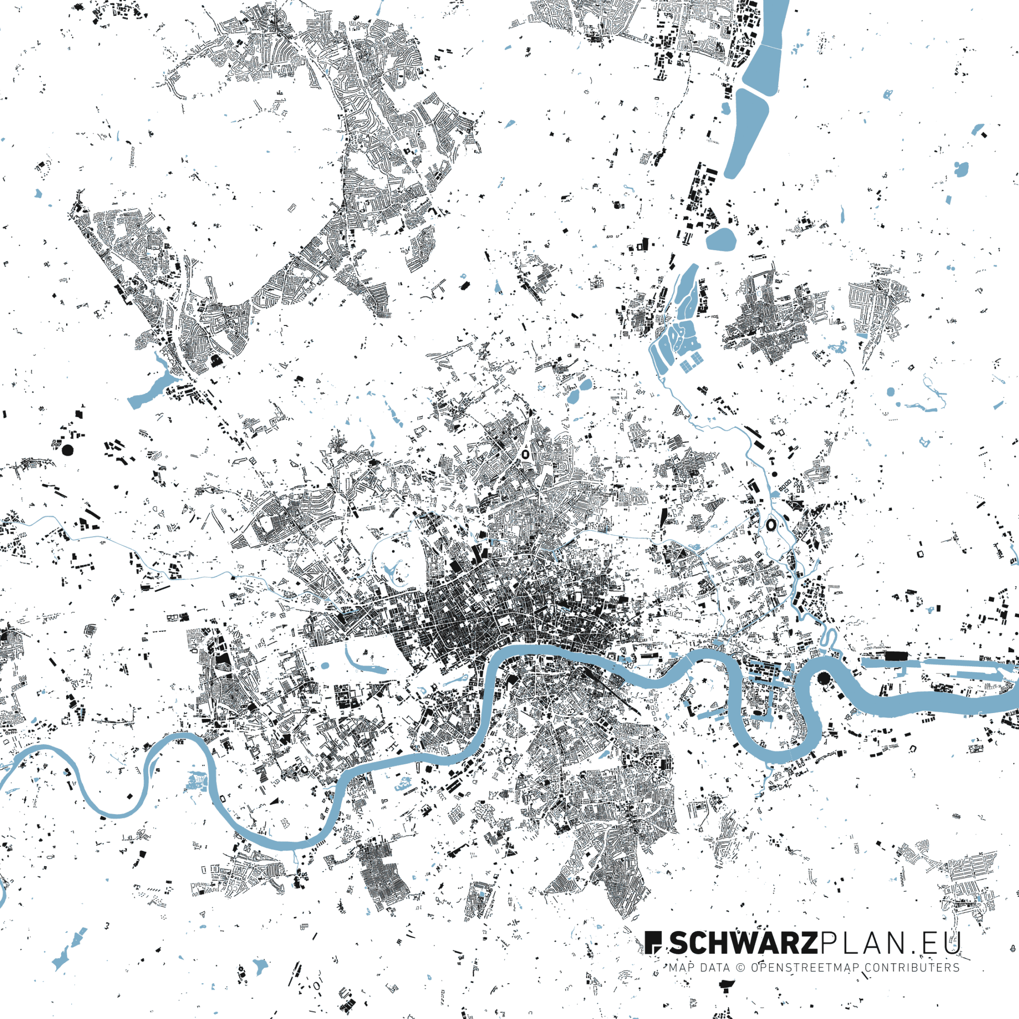 London Lageplan & Schwarzplan zum Download als PDF, 1500 000